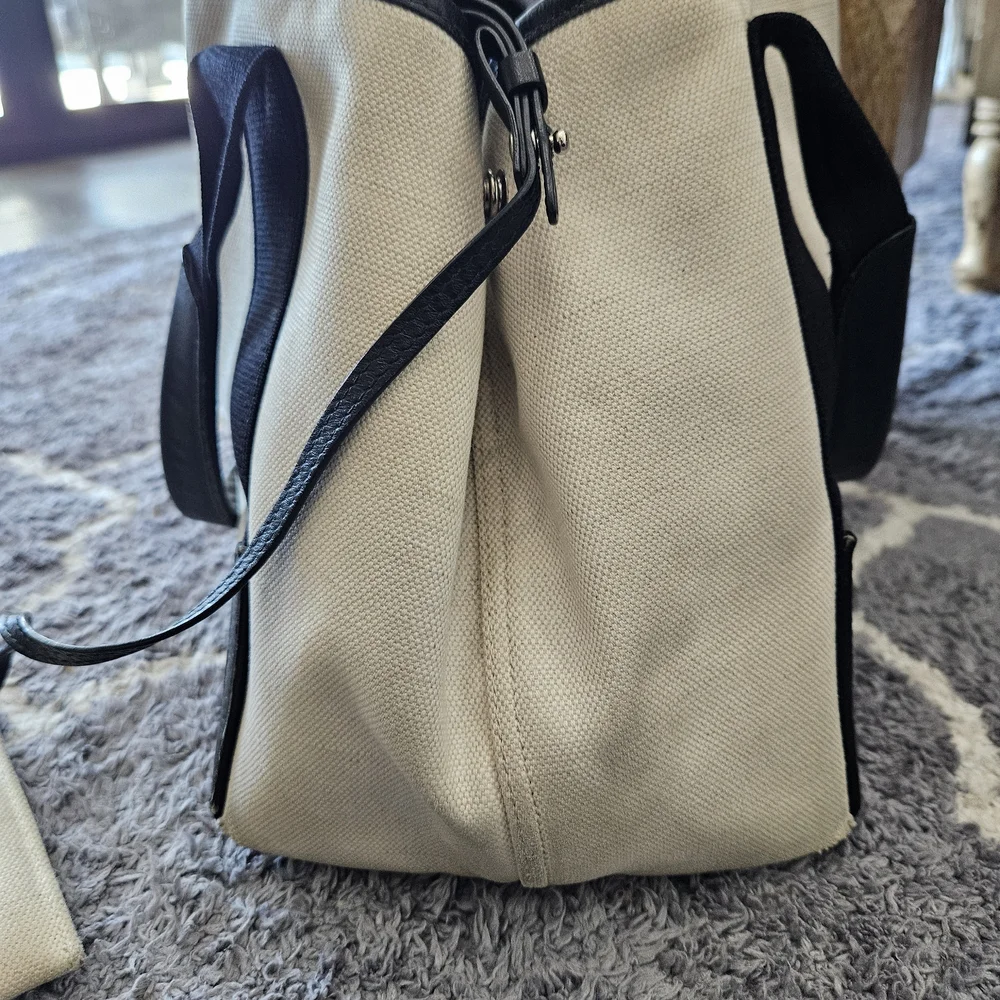 Balenciaga Canvas Tote with Zip Pouch - Cream & Black - Picture 7 of 12